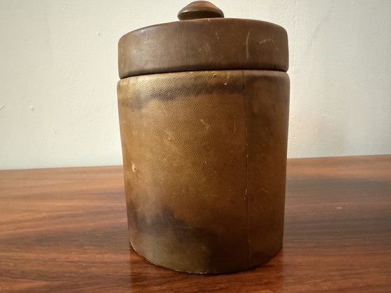 Image 1 of Ceramic tobacco jar with leather upholstery – circa 1940s–1950s