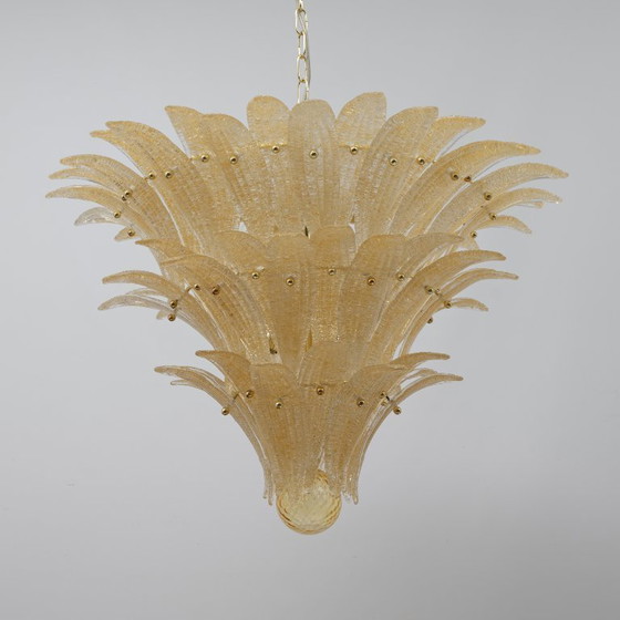 Image 1 of Barovier & Toso Style Gold-Palmette Murano Glass Pendant Chandelier