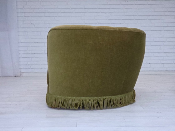 Image 1 of 1960s, Danish 2-seater "Banana" sofa, original green furniture velour.