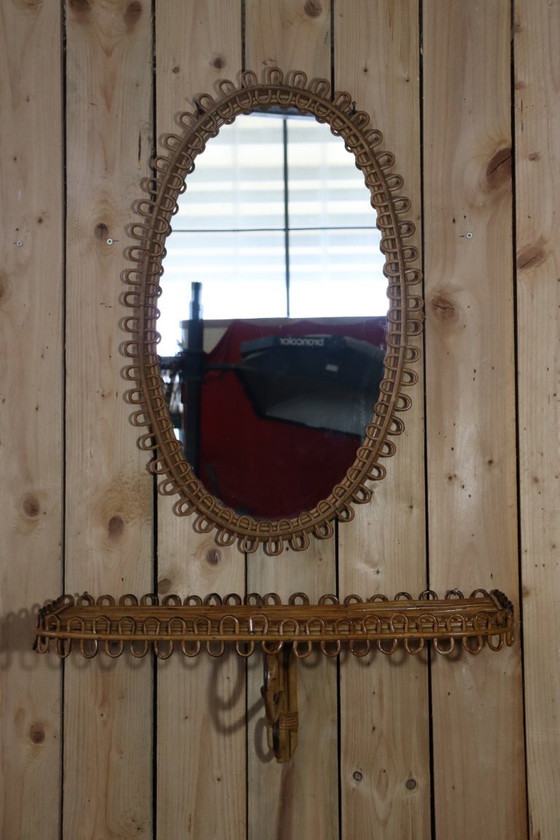 Image 1 of Miroir & sellette rotin Franco Albini