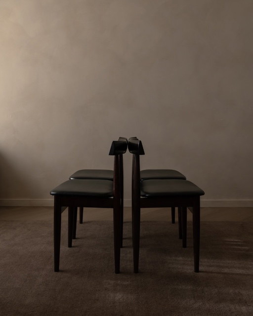 Juego de 4 sillas de comedor vintage Hans Olsen "Roundette" para Frem Røjle · Serie modelo 631/630