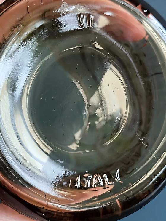 Image 1 of Carafe à jus et verres en verre fumé italien vintage — Service de 7 pièces (motif agrumes)