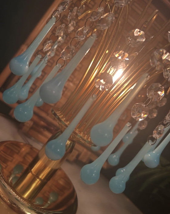Image 1 of Lampada da tavolo vintage a goccia in vetro opalino azzurro Murano, italiana