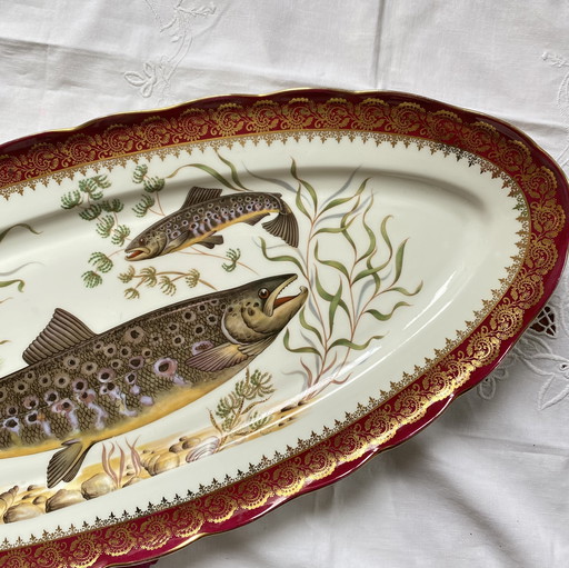 Large Limoges Chadelaud Porcelain Fish Dish With Gilding