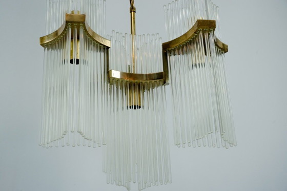 Image 1 of Coppia di lampadari in ottone e vetro di Gaetano Sciolari, Italia, anni '70