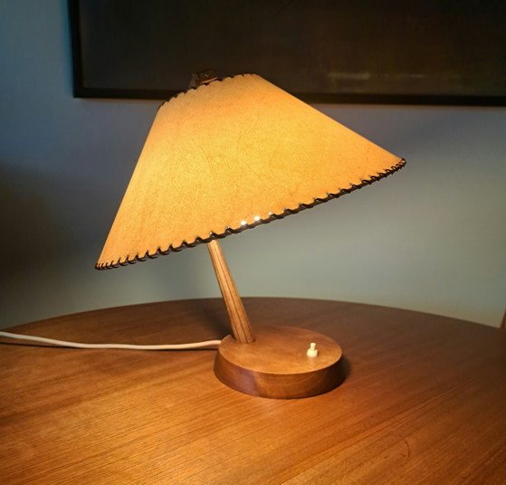 TEMDE Vintage Table Lamp Teak Wood Mid-Century 60s / 70s Adjustable Shade Design Object – Leather, Brass (photo 9 of 9)