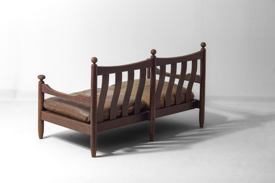 Image 1 of Canapé français en chêne et cuir