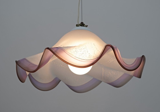 Image 1 of Lampada a sospensione in vetro di Murano con foglia d'argento, stile moderno di metà secolo, anni '70