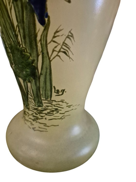 Pair of hand-painted Vases with bird motif, legras, Ceramic, Glass, Orange (photo 10 of 15)