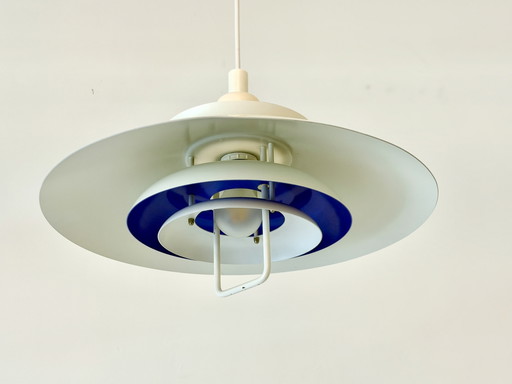 Vintage Form-Light pendant lamp white & cobalt blue – Denmark, 1970s