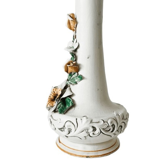 Image 1 of Vase baroque italien vintage de Capodimonte en porcelaine, style rococo, fleurs, années 1960