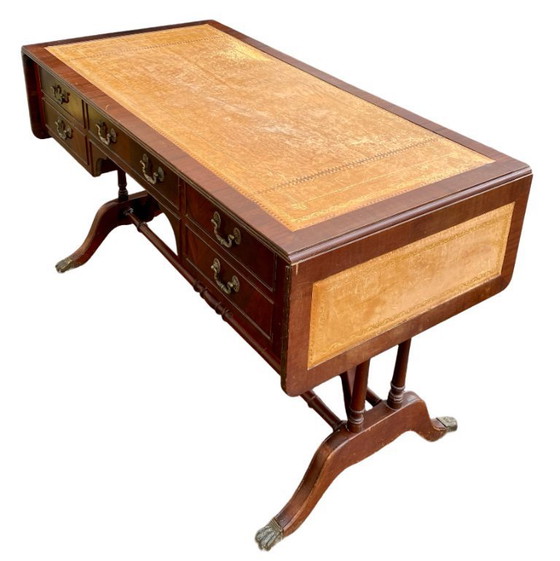 Image 1 of Scrivania bifacciale in mogano inglese con prolunghe