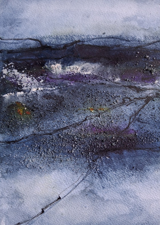 Image 1 of Winterlandscape by night,aquarel in gemengde techniek