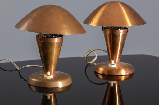 Table Lamps, Mid Century Copper Mushroom Shape, Vladimír Havel Kovona, 1960s, Czechoslovakia - Pair of 2