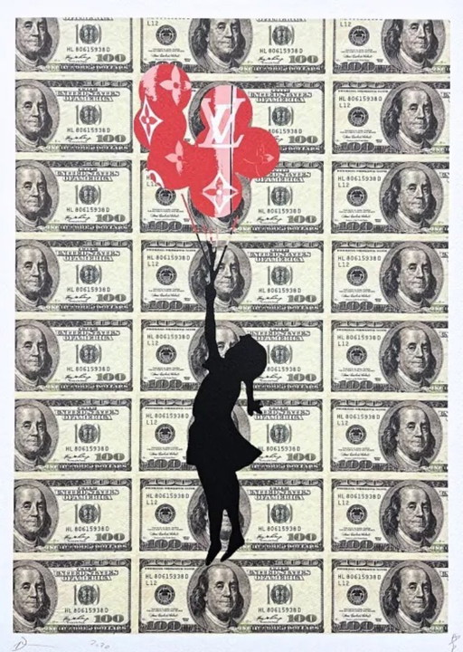 Death Nyc - Banksy Flying Balloon Girl, Louis Vuitton e Dollaro - Edizione limitata con certificato
