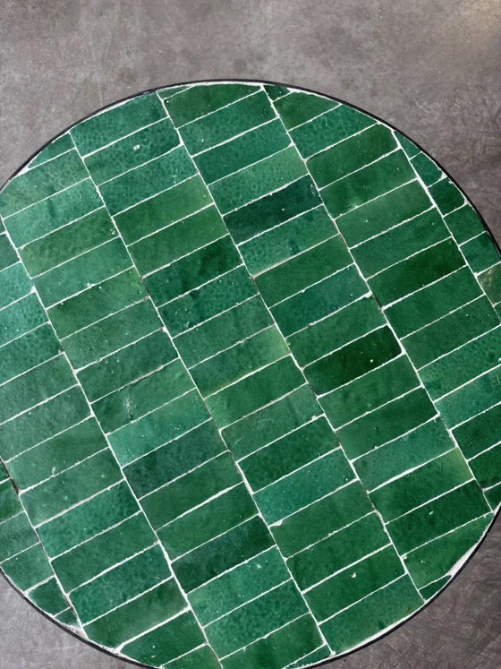Handmade Moroccan Green Zellige Coffee Table, Indoor & Outdoor, 60 cm, leslosanges, Side tables, Ceramic (photo 2 of 11)