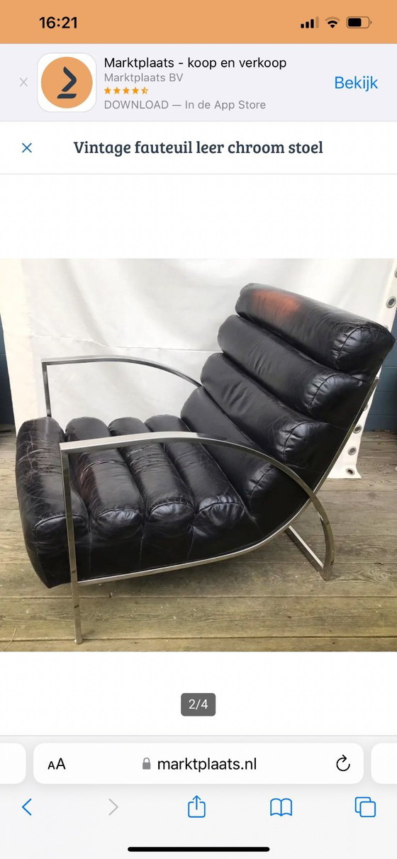 Image 1 of Vintage fauteuil leer chroom stoel
