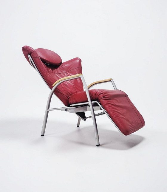 Image 1 of Rara poltrona reclinabile Bonaldo "Skipper" in pelle rossa, design postmoderno italiano