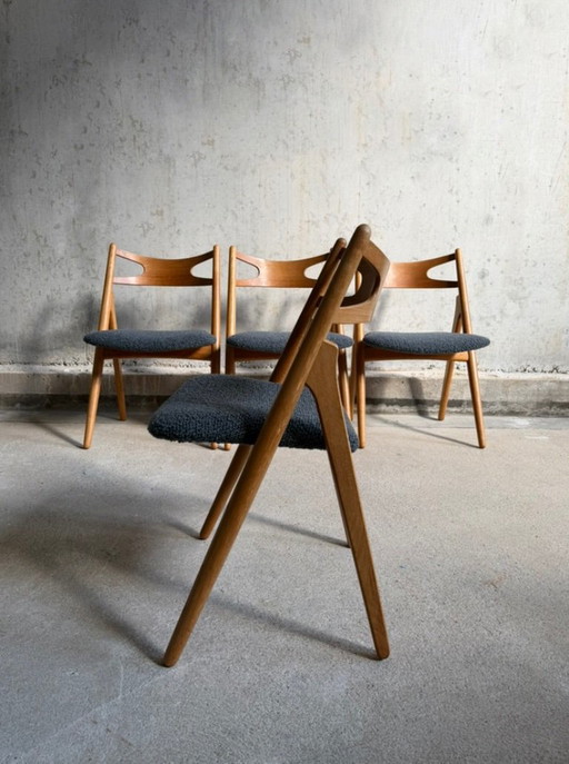 Set aus 4 Esszimmerstühlen frühe Editionen Sawbuck CH29 von Hans J Wegner für Carl Hansen & Son, Dänemark 50er