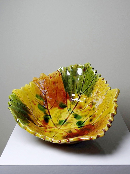 Autumn Leaves Ceramic Bowl Vintage Barbotine