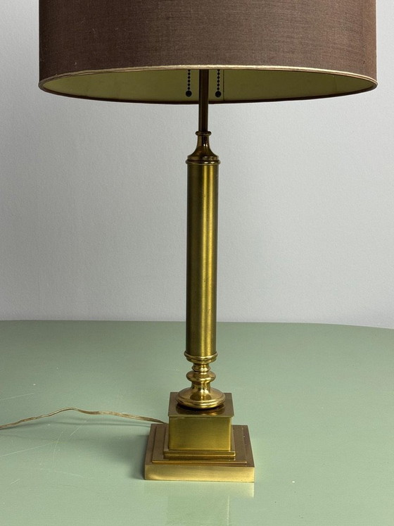 Hollywood Regency Solid Brass Column Table Lamp, Attributed to Maison Jansen. France, 1970s. Ref.: TL 302 (photo 4 of 14)