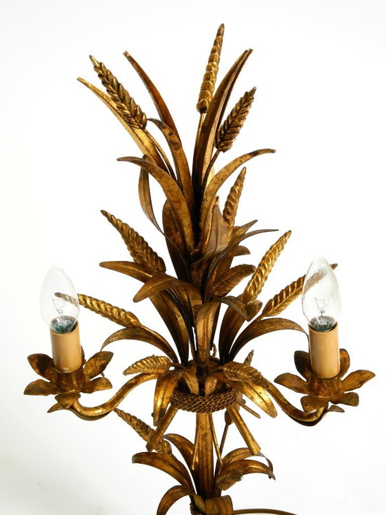 Image 1 of Preciosa lámpara de mesa floral original de los años 70 de Hans Kögl con forma de gavilla de trigo.