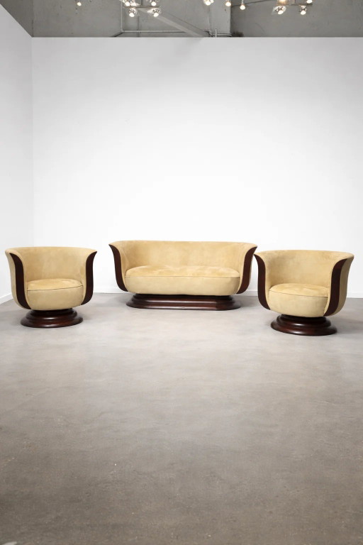Conjunto de sofás Tulip de estilo Art Déco – 2 sillones y sofá de dos plazas – Hotel Le Malandre – zithoek