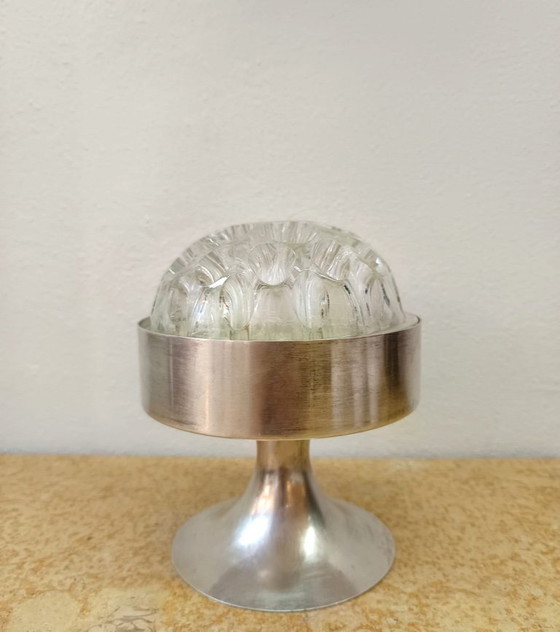 Image 1 of Verzilverde metalen bloemenhouder in futuristische stijl, jaren 70