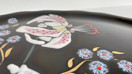 Image 1 of PLAT LONGWY aux LYS earthenware signed L. VALENTI
