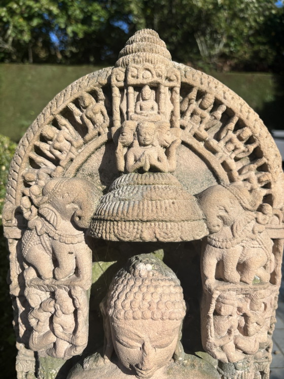 Large Sandstone Relief / Sculpture, Jain Tirthankara Style (80 cm), Beige (photo 4 of 7)