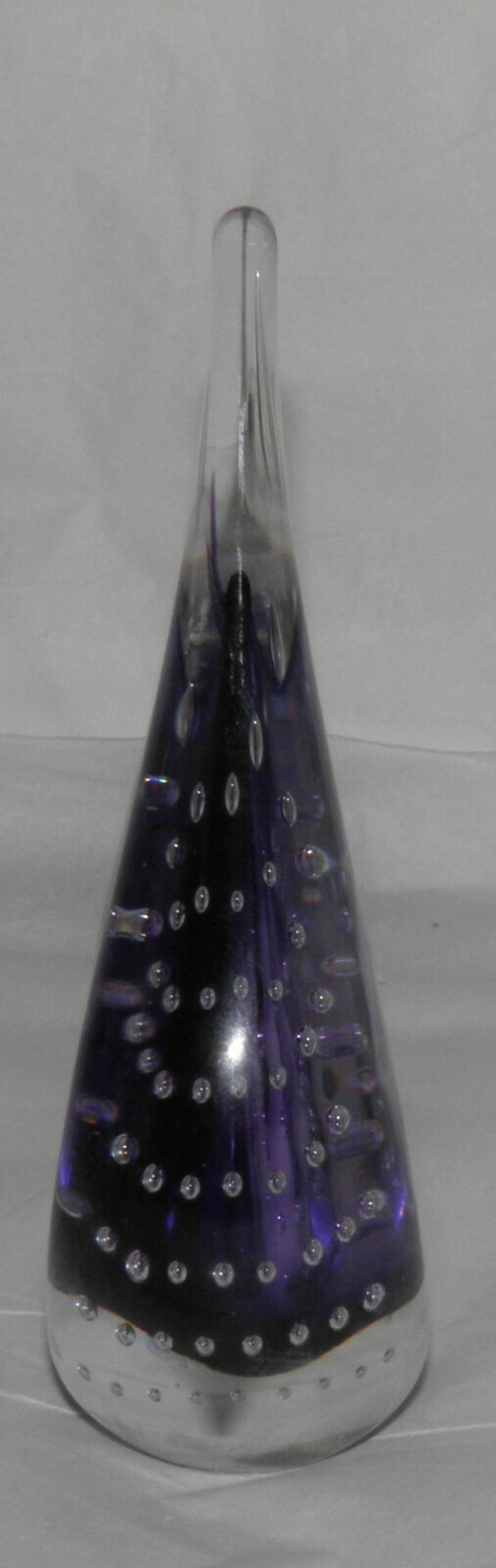 Image 1 of Handgefertigte Glas-Skulptur - von Adam Jablonski - Violetter Glaskern mit Luftblasendekor