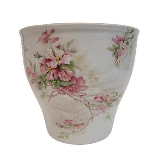 Floral design cache pot, Limoges porcelain, 60&#39;s - France
