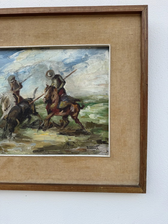 Tableau huile scène camarguaise 20ème – Peintures et dessins, Bois (photo 9 of 11)