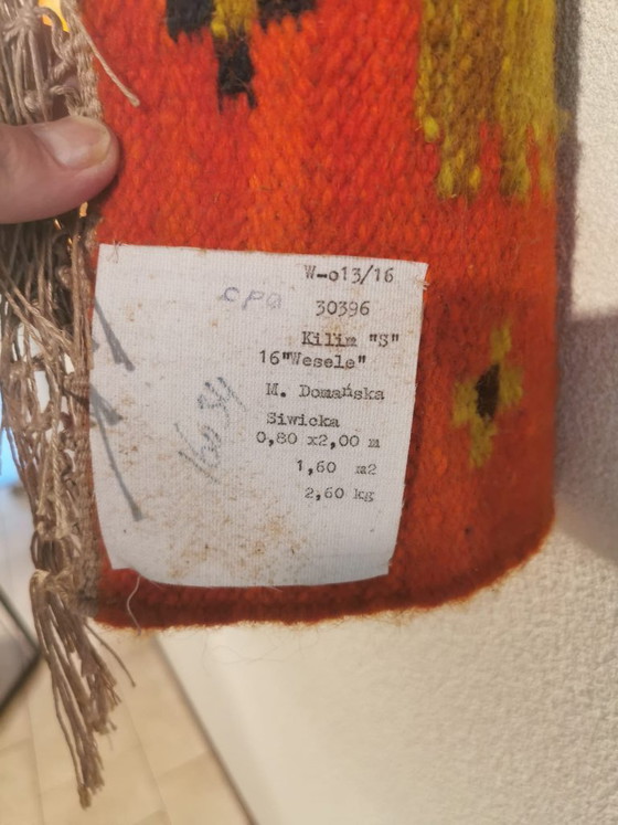 M. Domańska Kilim "Wesele" rouge et jaune, Tapis, Laine, Vintage (photo 8 sur 13)