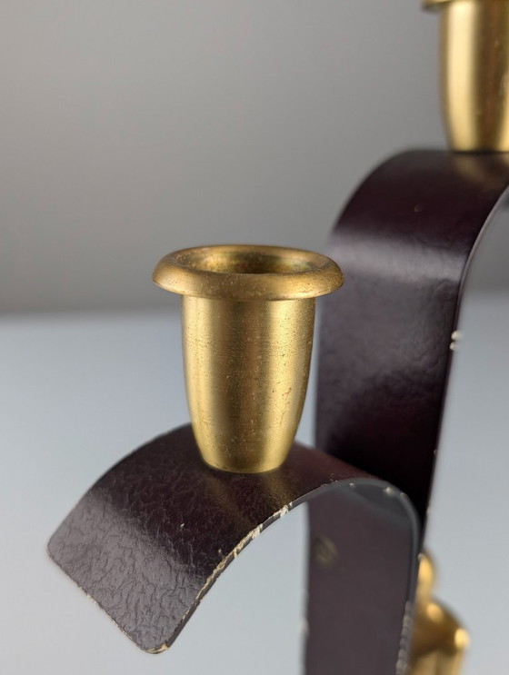 Image 1 of Pair Art Deco Bronze Candelabras by Karl Hagenauer, 1940s