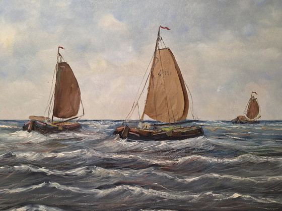 Marine – J. Kaldegnan, Peintures et dessins, Wood, Canvas (photo 5 of 8)