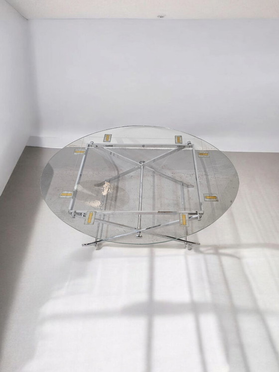 Image 1 of tavolino da caffè in vetro cromato dal design vintage, tavolino da divano, tavolino laterale