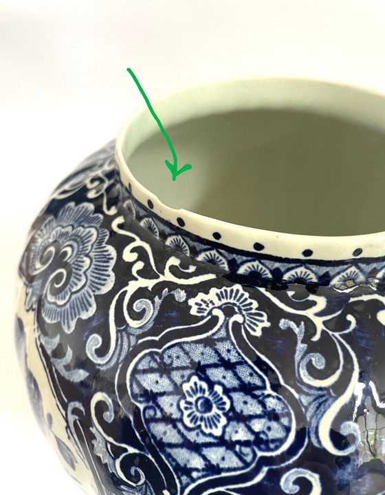 Image 1 of Set Delft Blue 1x Lid Vase and 2x Trumpet Vases by Boch for Royal Sphinx Maastricht Holland