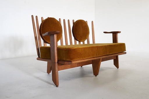 Oak 2-Seater Sofa by Guillerme et Chambron for Votre Maison, France 1950s