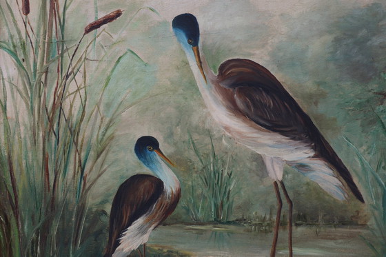 Image 1 of Grand tableau décoratif d'oiseaux dans l'eau, France années 1960