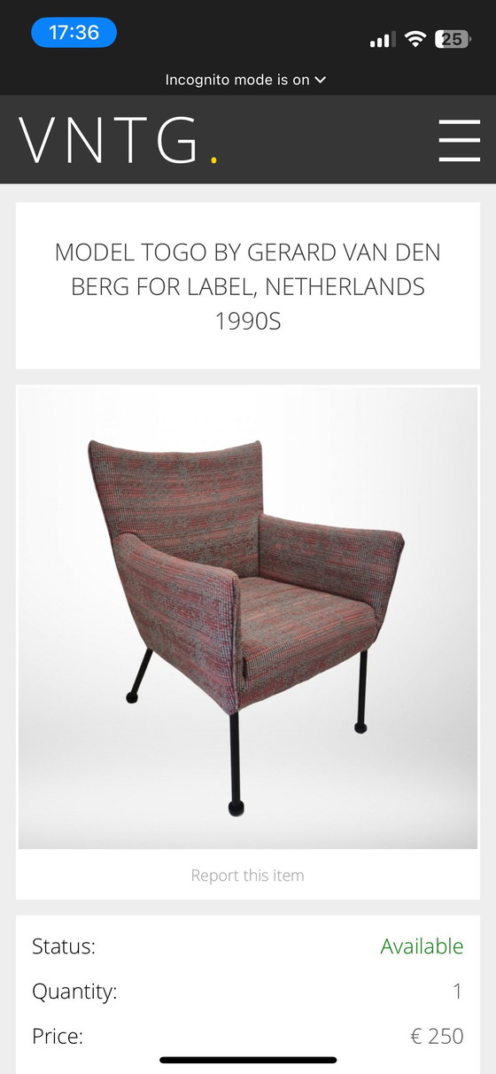 Image 1 of 5 Model Togo van Gerard van den Berg voor Label, Nederland jaren 90