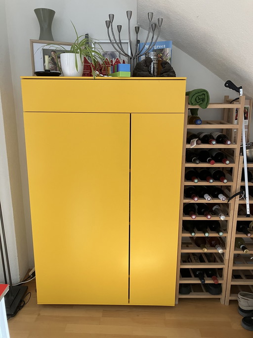 Design cabinet in cheerful yellow color