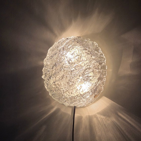 Image 1 of 1 of 7: Vintage Kaiser Leuchten round ceiling lamp / wall lamp – German space age design – ice glass – Ø25 cm
