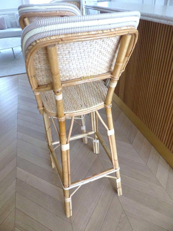 Image 1 of Set van 3 Maison Louis Drucker bistrostoelen in licht Manila-rotan.