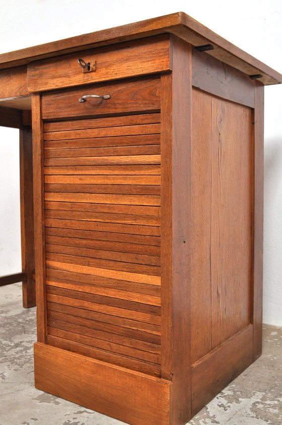 Image 1 of Vintage Oak Children's Desk With Shutter 1950s
