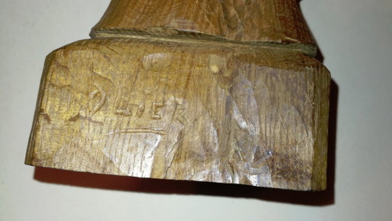 Image 1 of Statuette Religieuse Rétro Vintage en Bois Sculpté l'Abbé St Méen / 50's  