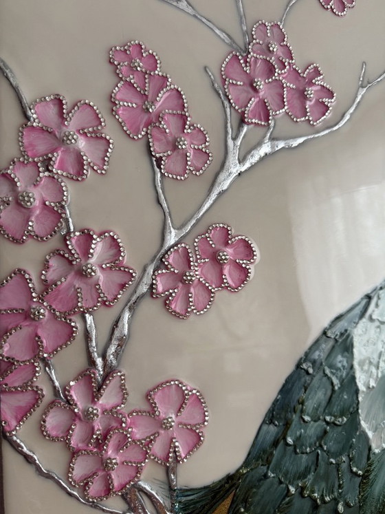 Image 1 of Gran cuadro de lujo con forma de pavo real para pared