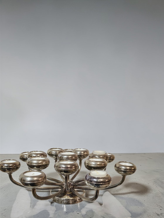 Image 1 of Bougeoir Dream Designer Fink, porte-bougie chauffe-plat SHORTLIGHT, 15 flammes, plaqué argent
