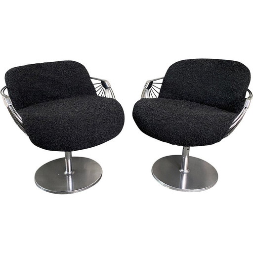 Pair of vintage atomic ball chairs in aluminum and fabric by Rudi Verelst for Novalux, Belgium 1974