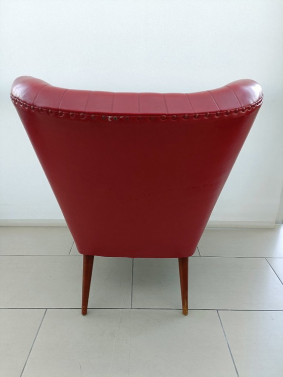 Image 1 of Stoel à cocktail rétro vintage, skai leder zetel du milieu du siècle. Fauteuil cocktail d'exposition vintage, années 1950.